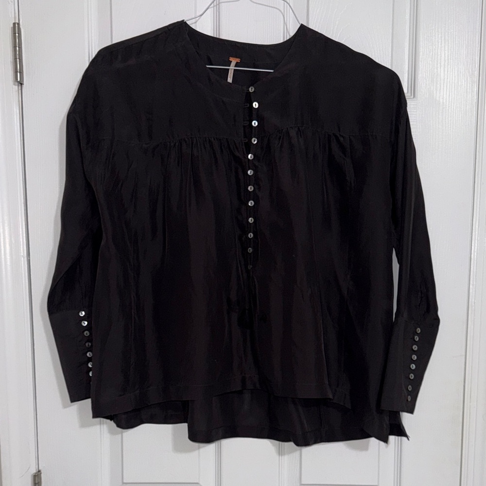 Free People Black Button-Down Blouse